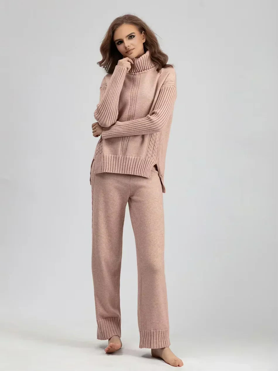 Scarlett - Conjunto de Suéter de Cuello Alto Chic y Pantalones Sueltos