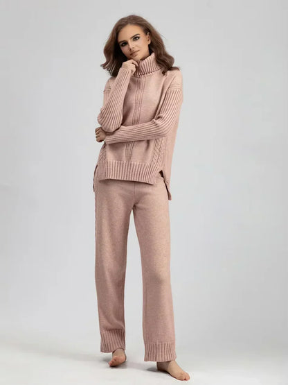 Scarlett - Conjunto de Suéter de Cuello Alto Chic y Pantalones Sueltos
