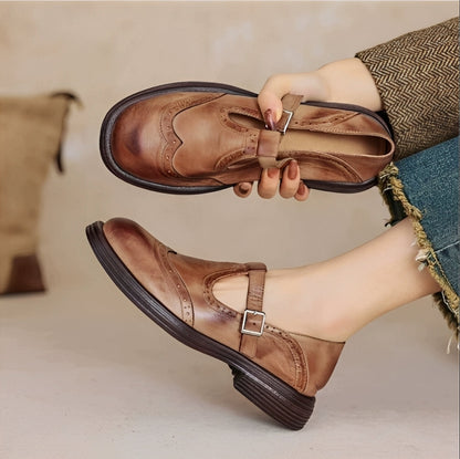 Erika - Zapatos retro de cuero grueso para mujeres