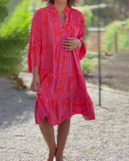 Skylar - Vestido Chic con Escote en V y Mangas de 3/4 con Volantes