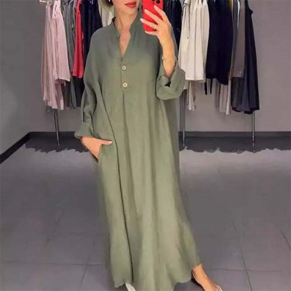 VALENCIA – VESTIDO CAMISERO LARGO DE MUJER CON BOLSILLOS