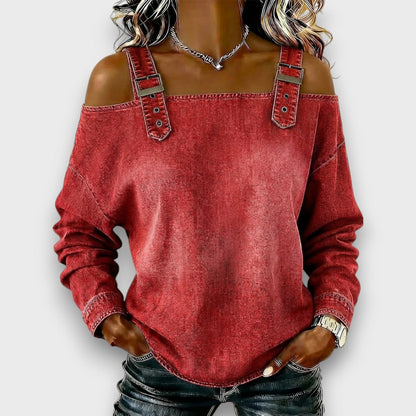 Elama – Top de Denim Sin Hombros
