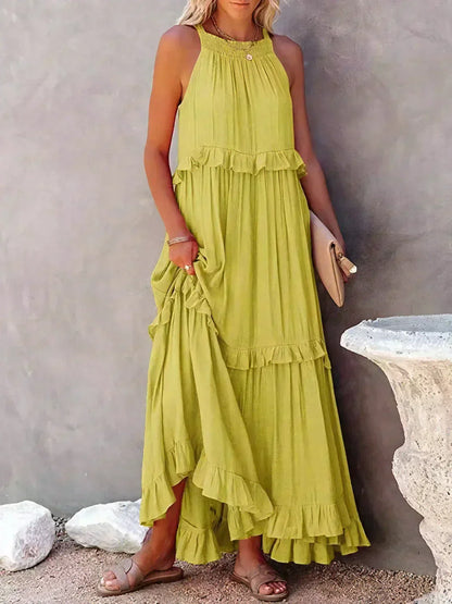 Ilona - Vestido Halter con Volantes y Bolsillos Maxi