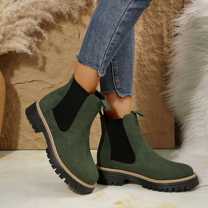Botines de mujer en color sólido con suela gruesa