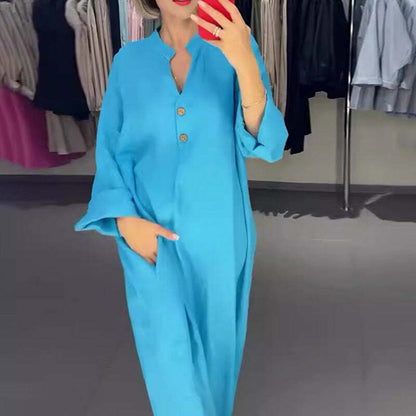 VALENCIA – VESTIDO CAMISERO LARGO DE MUJER CON BOLSILLOS