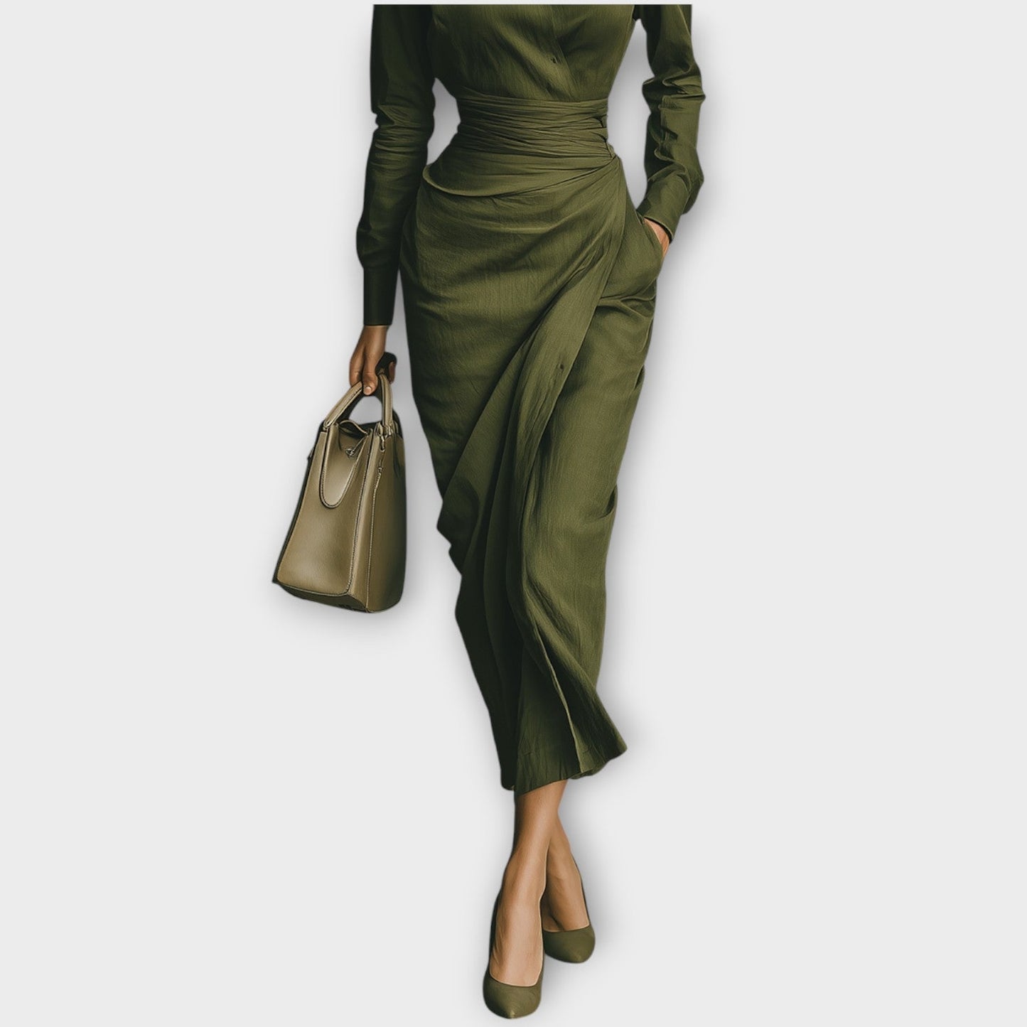 Vestido Midi Estilo Camisero Envolvente