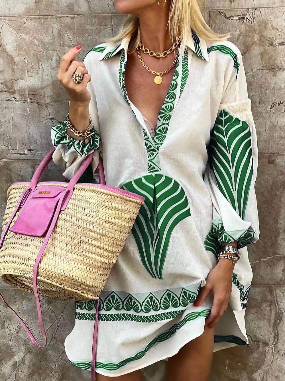 Vestido Mini de Vacaciones con Estampado Único Simple