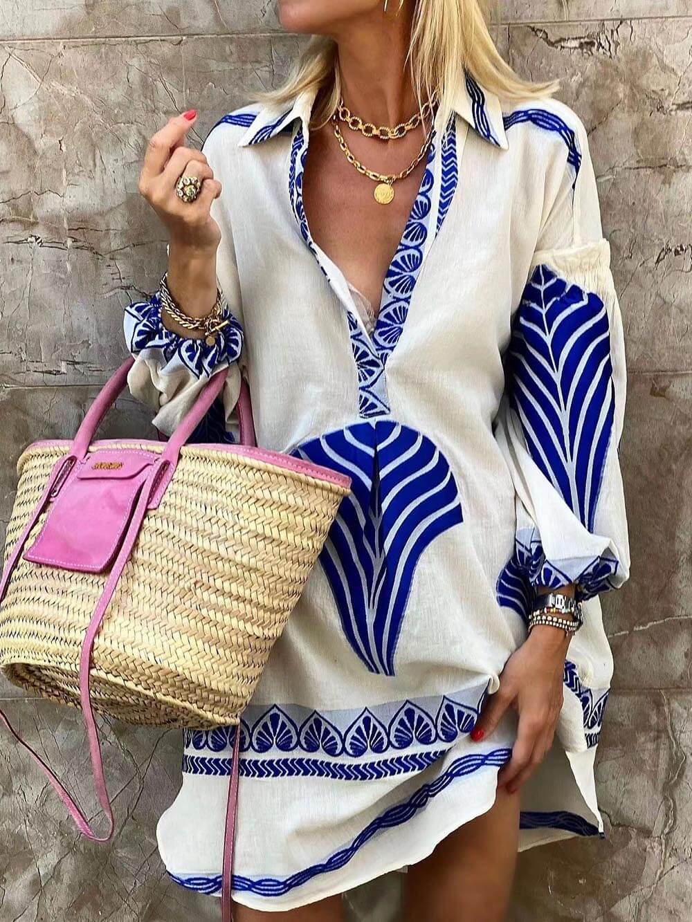 Vestido Mini de Vacaciones con Estampado Único Simple