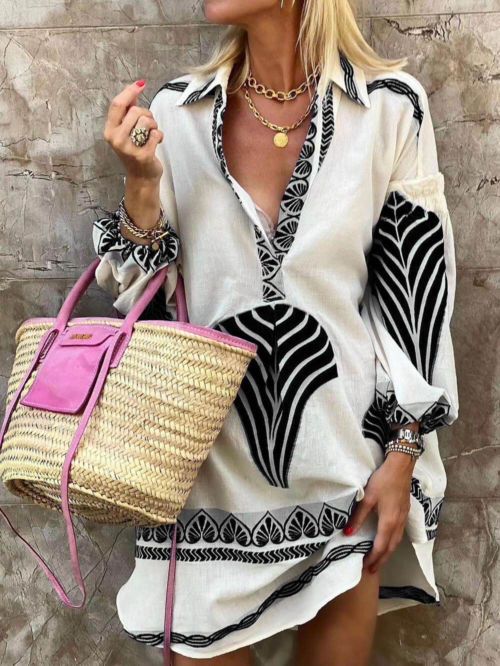 Vestido Mini de Vacaciones con Estampado Único Simple