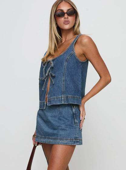 COURTNEY – CONJUNTO DE TOP Y FALDA DE DENIM RYDER
