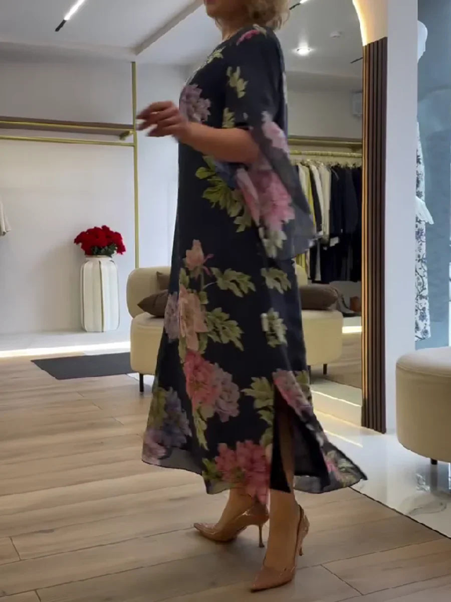 Vestido Maxi con Estampado Floral en Chiffon Ligero y Confortable