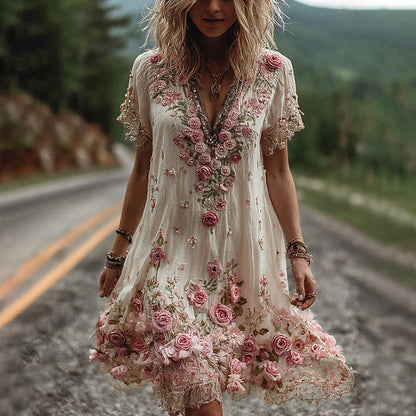 RUBY – VESTIDO DE CUELLO EN V BORDADO CON FLORES