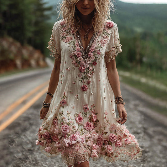 RUBY – VESTIDO DE CUELLO EN V BORDADO CON FLORES