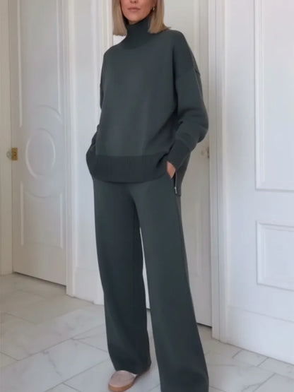 Conjunto de Dos Piezas con Cuello Alto y Cierre de Cremallera, Pantalones Rectos