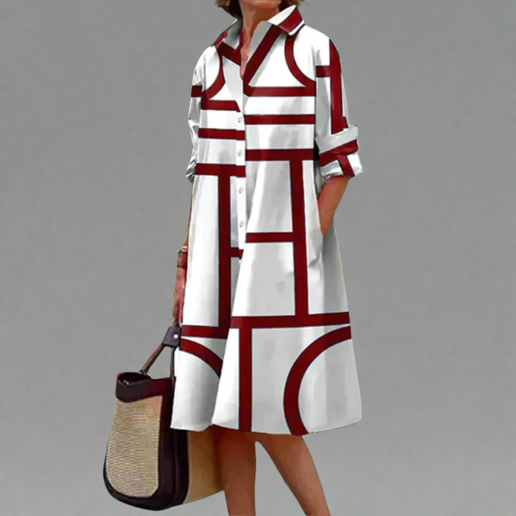 Greer - Vestido de mujer con estampado geométrico hasta la rodilla