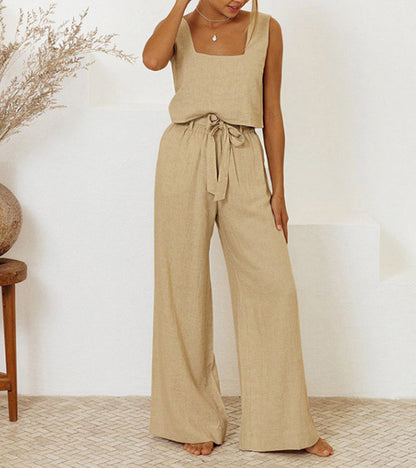 Milena - Conjunto de Top Minimalista y Pantalones de Pierna Ancha