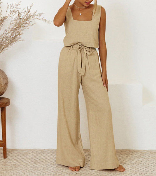 Milena - Conjunto de Top Minimalista y Pantalones de Pierna Ancha