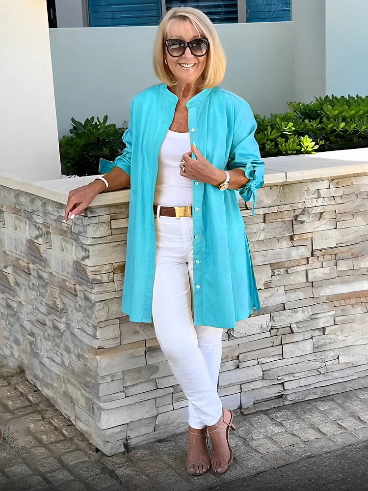 Elliora - Chaqueta de Camisa de Algodón con Espalda Fruncida