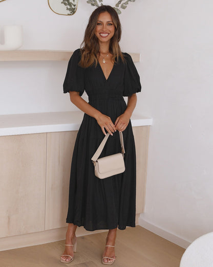 Vestido Ella Escote en V Mangas Abullonadas
