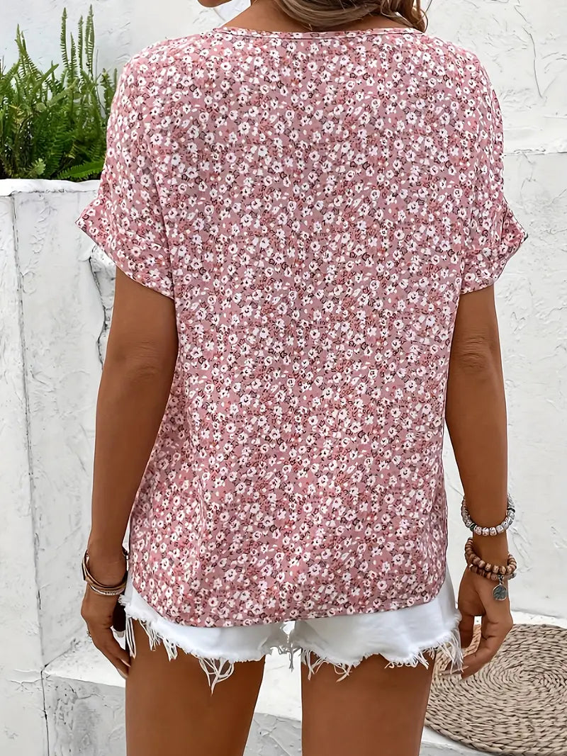 Cindy™ | Blusa de Color con Cuello Notched de Impresión Floral