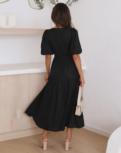 Vestido Ella Cuello en V Mangas Abullonadas