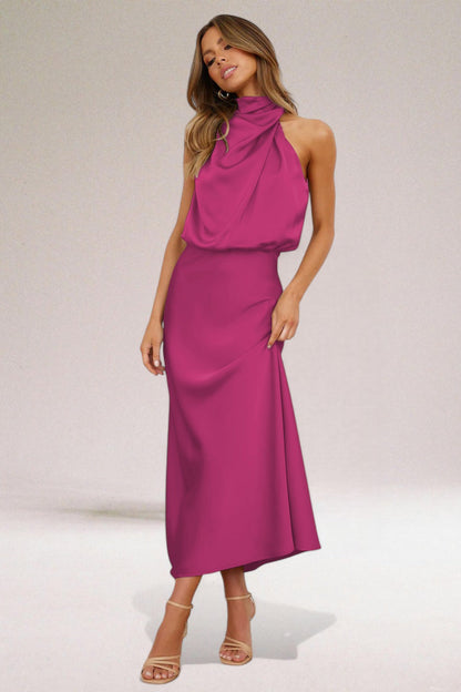 Élodie™ | Vestido de satén glamoroso con cuello halter.