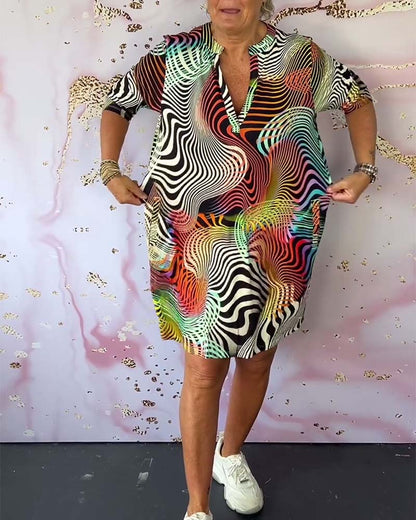 Vestido Midi de Cuello en V Multicolor para Mujeres