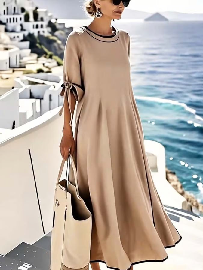 Vestido suelto de mujer con nudo y rayas