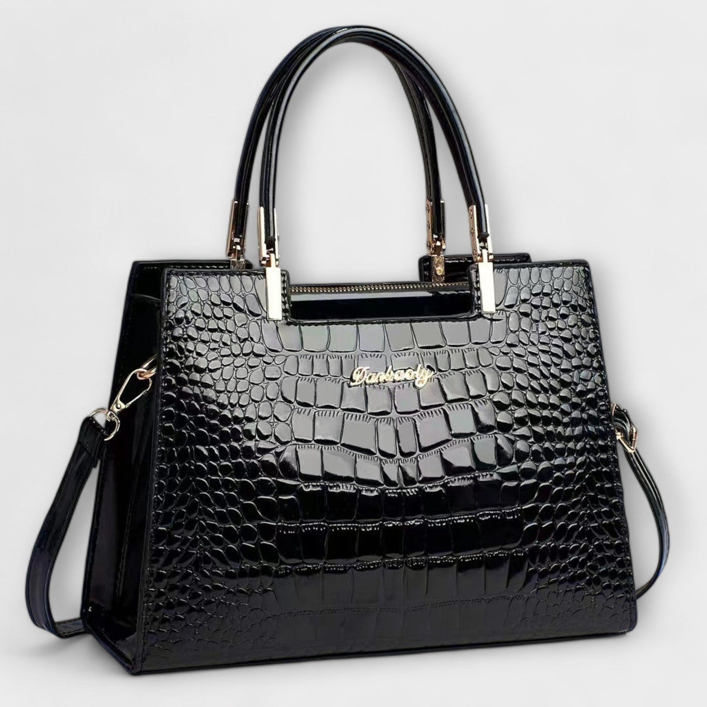 Bolso de Mano con Patrón de Cocodrilo Brillante