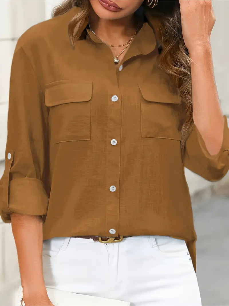 Athena - Camisa de Algodón con Bolsillos Frontales