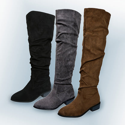 Versión alargada Botas de mujer apiladas a la moda Versátiles sobre la rodilla