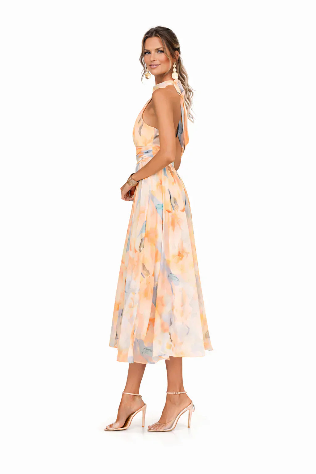 Esther | Vestido con Cuello Halter y Estampado Acuarela