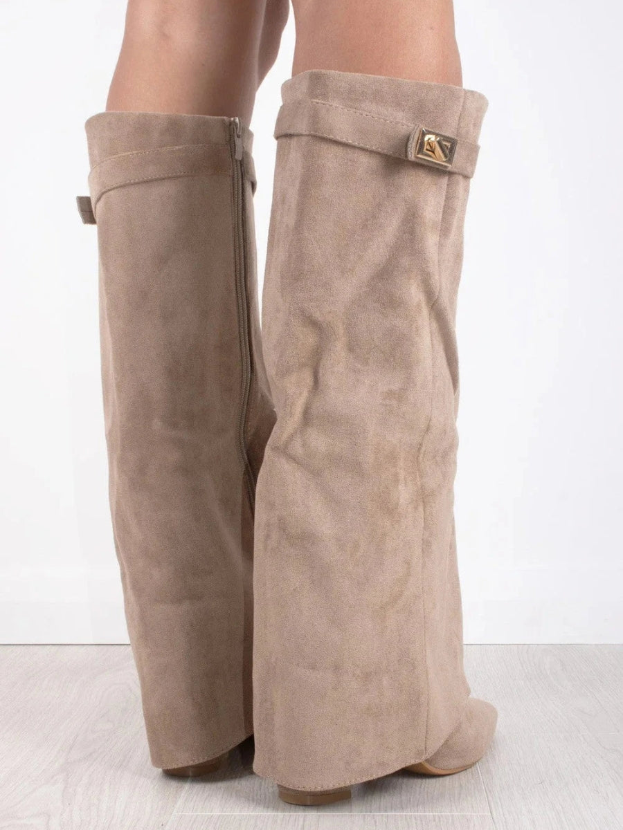 Botas de Mujer hasta la Rodilla con Parte Superior de Campana Ancha y Tacón Bloque