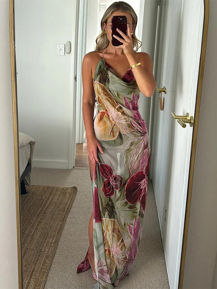 Isla | Vestido Maxi de Chiffon Sin Espalda