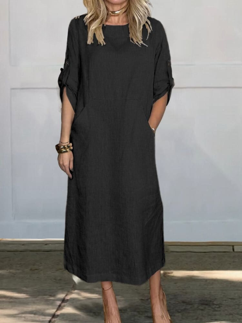 Mia™ - Vestido de Lino Liso y Cómodo con Bolsillos