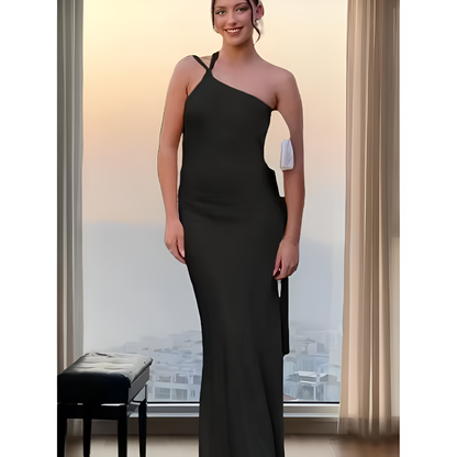 Vestido de Cuello Diagonal Sin Mangas y Espalda Descubierta para Niñas
