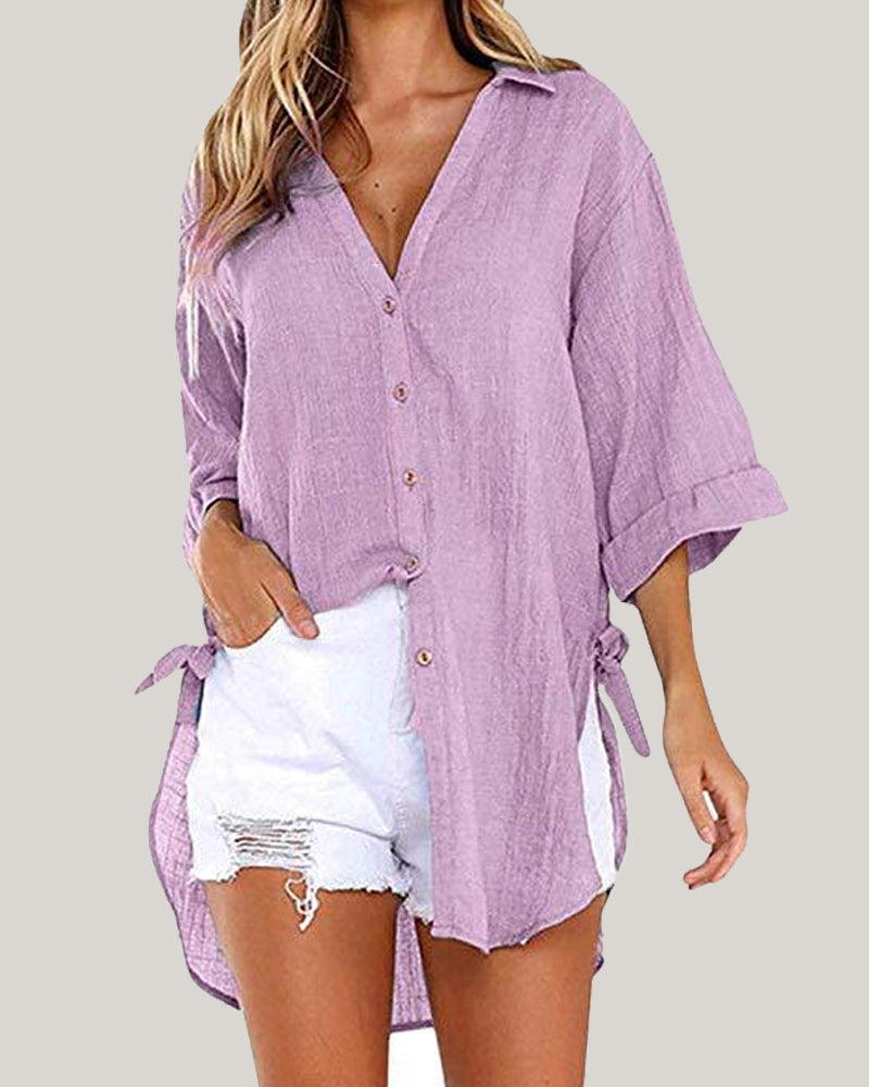 Camisa Larga con Lazos en los Lados