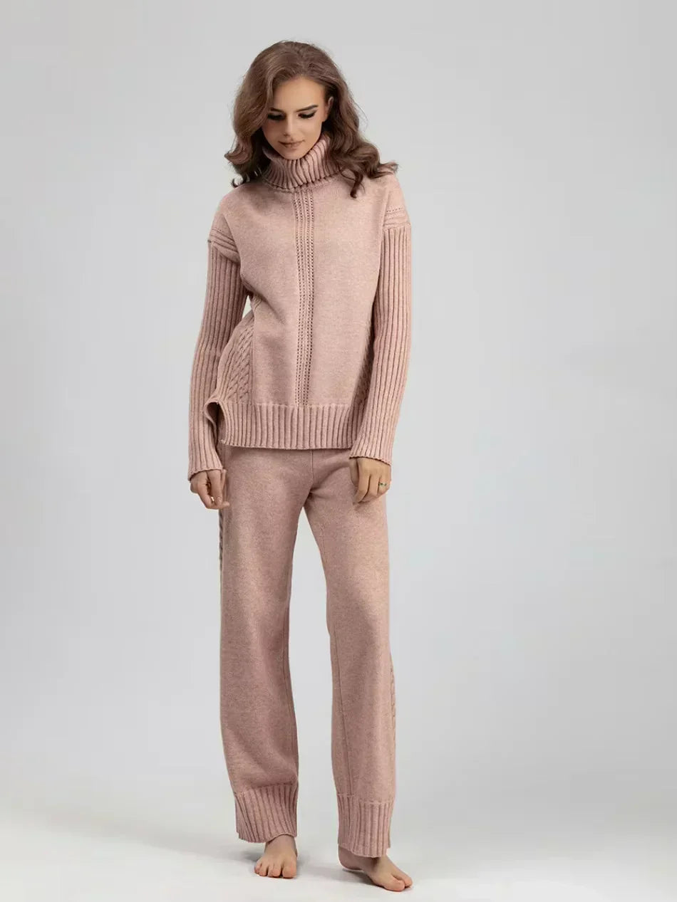 Scarlett - Conjunto de Suéter de Cuello Alto Chic y Pantalones Sueltos