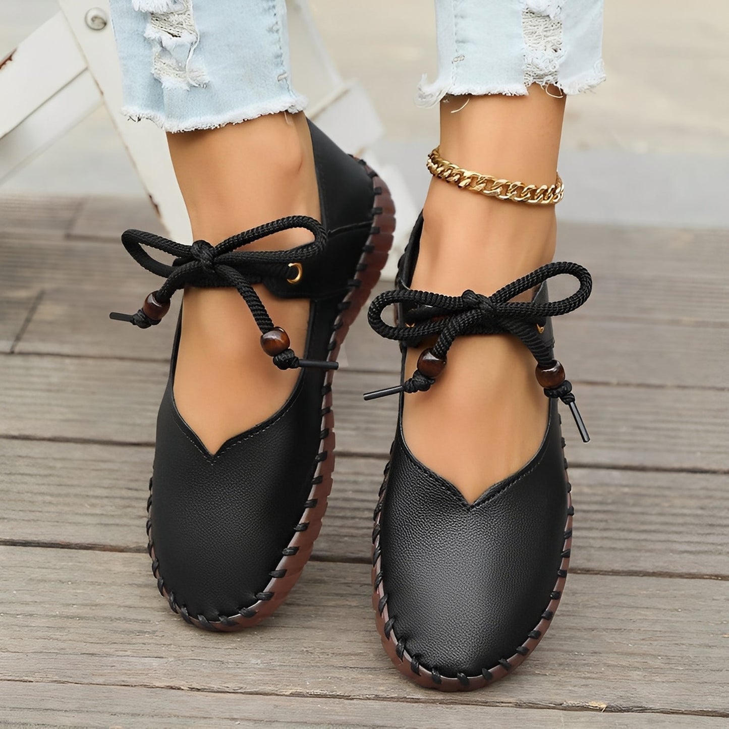Carla - Zapatos clásicos con cordones y suela blanda para mujeres