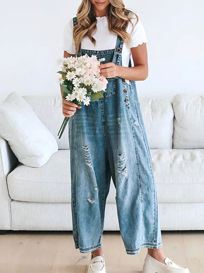 ELESSA – OVERALLS DE DENIM DE AJUSTE SUELTO EN LOOK DESGASTADO