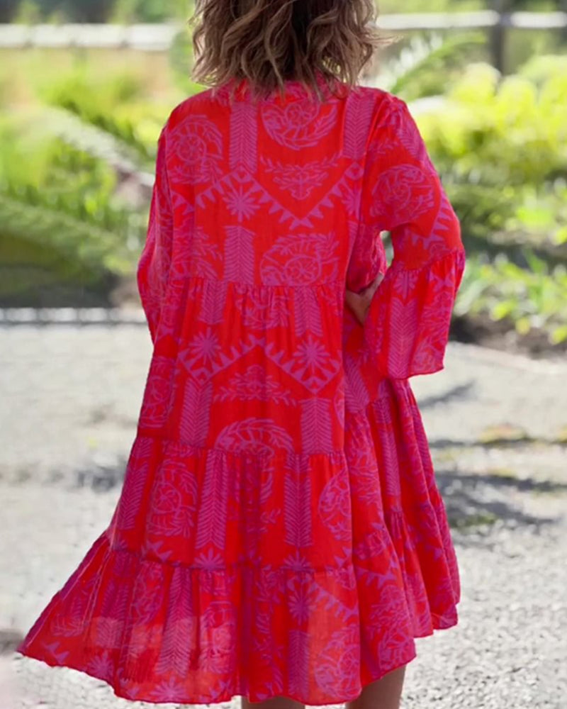SARA - Vestido boho suelto de manga 3/4
