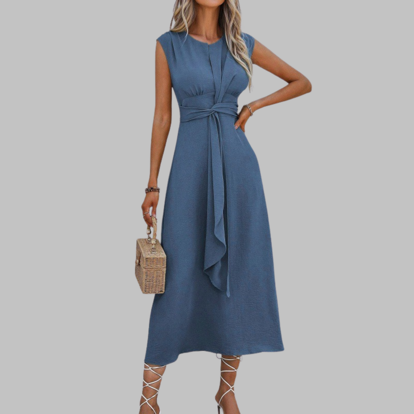 Vestido Largo Elegante Sin Mangas Cuello Redondo - Maxi Dress Chic para Mujer