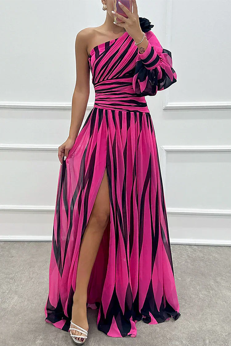 Stella | Elegante vestido maxi de un solo hombro a rayas