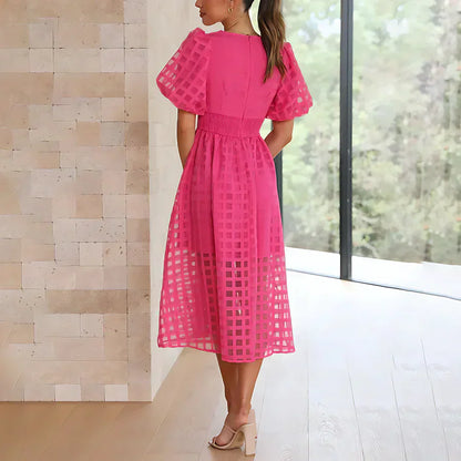 Caelis | Vestido Midi con Mangas Abullonadas de Patrón Clásico