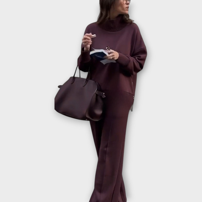 Conjunto de Suéter Relax con Cuello Alto y Pantalones de Pierna Ancha