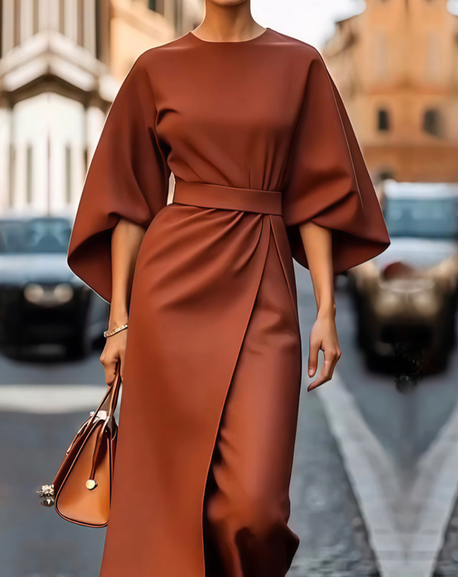CINDY – VESTIDO MIDI CON MANGAS DRAMÁTICAS