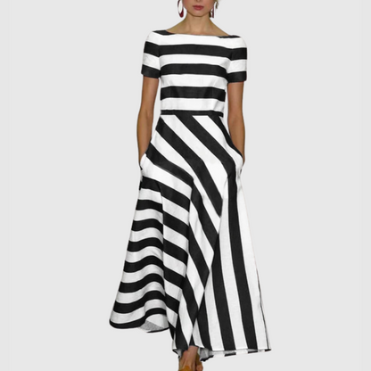 Madeline - Vestido Maxi a Rayas con Hombros Descubiertos Vonda