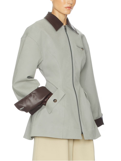 Chaqueta Cropped Oversized en PU Gris Claro