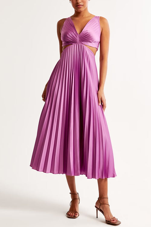 EVA™ | Vestido Maxi Sin Mangas con Cintura Cortada y Pliegues