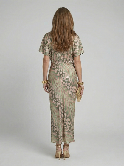 Ropa Midi con Estampado Abstracto y Escote en V con Cintura Torcida